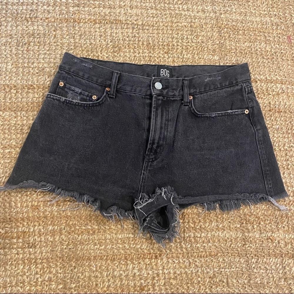BDG Urban Outfitters High Waisted Black Denim Shorts Size 32 Distressed Cotton